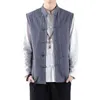 2022 Spring Summer Men Chinese Style Vintage Linen Vests Mens Sleeveless Hanfu Cardigan Male Harajuku Open Stitch Jacket M-5XL L220706