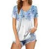 Women's Blouses & Shirts Women Blouse 2022 Summer Fashion Female O-Neck Short Sleeve Rose Flower Printed V Neck Shirt Top Casual Loose Tunic