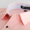 Men's Regular-fit Long Sleeve Solid Linen Shirt Single Patch Pocket Square Collar Inner Polka Dot Casual Button-up Thin Shirts 220330