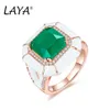 Laya 925 Sterling Silber Solitaire Ring für Frauen böhmischer Stil hochwertiger Zirkon erzeugt Kristallglas Weiß Emaille Männer Neutra179t