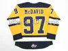 Q888 97 Connor McDavid Jersey Erie Otters Blanc Bleu Orange Jaune Noir OHL COA Reverse Retro Hockey Jersey Taille S-XXXL