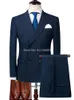 Costumes pour hommes Blazers bleu marine hommes coupe ajustée Double boutonnage robe de mariée formelle smoking bal vêtements d'affaires Clothes3141