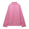 EleeMee Women Knitted Sweater Half Zipper Casual Pink Hoodies 2022 New Spring Pullover Stylish Fashion Blouses Size S-L T220726