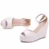 Sandaler Topp Bohemiska kilar Högplattformskor Kvinnor Peep Toe White Pu Heels Rope Fish Mouth Sandalsandals