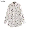 Hsa Birds Print Dorts 35 ٪ Cotton Tops Tops Fashion Spring Summer Summer Lose Disual Ladies Shirt Butterfly Tops White 210716