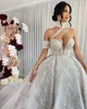 Skromna suknia balowa sukienka ślubna Puffy Bling Carzy Aplikacje wysokie szyi suknie ślubne Dubai Dubai Sukienki