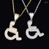 Colares com Pingente Iced Out Disabled Wheelchair Logo Colar Ouro Prata Cor Bling CZ Cristal Hip Hop Rapper Corrente Para Homens Mulheres Heal22