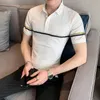 2022 été polos hommes à manches courtes tricoté POLO chemises Style britannique affaires Social chemises t-shirt décontracté hauts hommes vêtements