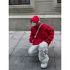 재킷 아메리칸 레트로 패션 브랜드 야외 바람 방지 지퍼 캐주얼 후드 레드 코트 느슨한 빨간 기능 방송 코트 남성