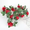 Fake Flowers Artificial Rose Vine Flower Plants Hanging Roses with Green Leaves for Home Hotel Office Wedding Party Garden Decoration