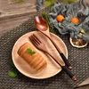 일본식 긴 손잡이 목재 식탁기 저녁 식사 스푼 포크 얽힌 실 휴대용 여행 칼 부엌기구 Y220530