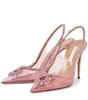 有名なデザインAquazz Women Seduction Sandals Shoes Crystal-Embellished High Heels Leather Trims PVC Lady Sexy PumpsドレスブライダルウェディングEU35-43