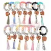 14 Colors Valentines Day Love Wood Chip Silicone Bead Bracelet Keychain Party Favor Wristlet Key Chain Tassels Handchain Keys Ring AA