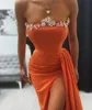 Plus Size Dubai Arabic Aso Ebi Orange Mermaid Prom Dresses Beaded Crystals Evening Formal Party Second Reception Birthday Bridesmaid Engagement Gowns Dress