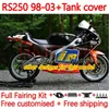 Fairings +Tank Cover för Aprilia RSV250RR RS-250 RSV250 RS RSV 250 RSV-250 98-03 159NO.81 RS250 RR 1998 1999 2000 2001 2002 2003 RS250R 98 99 00 01 02 03 BODYS SALE SILVER