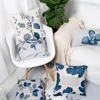 Almofada/travesseiro decorativo azul flores frescas pintadas de casas geométricas de casa decorativa de linho grossa sofá -amante da almofada/decorativa