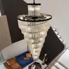 Lámparas colgantes modernas, candelabro de habitación negro, gran escalera de lujo, lámpara de cristal, decoración larga para el hogar, luz led para loft