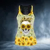 Tanques femininos Camis Skull Gunflower 3D em toda a tanque de tanques impressos Top combo Roupa Yoga Fitness Menor de verão para meninas