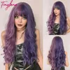 Perruque synthétique longue ondulée violette avec frange Cosplay Noël Halloween cheveux deux tons Ombre pour les femmes vague profonde résistant à la chaleur 220622