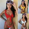 Conjunto de Bikinis de Color sólido con volantes para mujer, traje de baño Sexy con lazo lateral, traje de baño frontal femenino, ropa de playa, traje de salto, verano 2022