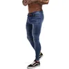 GINGTTO jean hommes taille élastique maigre Stretch déchiré pantalon Streetwear s Denim bleu 220718