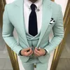 Green Groom Wear Wedding Tuxedos Slim Fit Groomsmen Peak Lapel Business Suits Prom Party 3 pieces set Jacket Pants Tie Vest188i