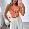 TRAF Halter Top Female Backless Crop Woman Print Sleeveless Summer s Ladies Fashion Tied Sexy Women Blouses 220325