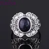 Wedding Rings Oval Blue Sandstone Silver Gemstone For Women Engagement Jewelry Drop