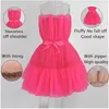 Justchicc elegante abito da sera in rete da donna rosa rosa con spalle scoperte abito bowknot abito da ballo sexy senza maniche di alta qualità mini abito 220601