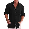 Camisas casuais masculinas de linho de algodão moda outono manga longa gola virada para baixo camisa masculina bonita