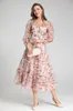 Damskie sukienki na pasie startowe V Długie rękawy drukowane marszczenia Elegancka elegancka moda designerska sukienka vestidos