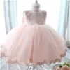 Nuovi abiti invernali per bambina 1 anno di compleanno Abbigliamento pizzo bianco Battesimo Vestido Infantil Bowknot Abito da principessa per la festa nuziale 1158 E3