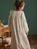 Women's Sleepwear Spring Autumn Vintage Cotton Long Nightgowns For Women Delicate Solid Color Elegant Pregnant Dress Plus Size