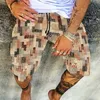 Pantaloncini da uomo con stampa teschio vintage streetwear da uomo in cotone e lino pantaloni corti da spiaggia allentati con coulisse casual per l'estate maschile 220524
