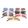 Blå rimlös rektangel solglasögon män märke design metall mode fyrkantiga solglasögon för kvinnor lutningslins ramlös UV400 W220331