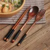 Retro Natural Wooden servies Tabelgare Japanse stijl Fast Food Noodle Chopsticks Lepel Fork Travel Travel Tweede gebruiksvoorwerpen voor keuken Y220530