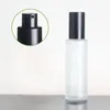 Packing Frosted Glass Bottle Plat Shoulder Matte Black Lid Black Lotion Spigh Pump Portable Refillable Cosmetic Packaging Container 20 ml 40 ml 60 ml 80 ml 100 ml 120 ml