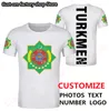 TURKMENISTAN maglietta nome personalizzato gratuito numero tkm T Shirt nazione bandiera tm kirghizistan turkmeno paese fai da te stampa p o testo vestiti 220620