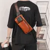 Vintage cuir hommes bandoulière poitrine sac sac à main hanche Sport voyage en plein air Fanny Pack téléphone argent pour Bolso 220610