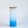 Garrafas de água gradiente de sublimação de 18 onças, copos retos bebendo com copos de cerveja de tampa de bambu sublimatando cerveja