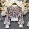 Women's Blouses & Shirts Korean Chic Small Broken Flower Lace Doll Collar Closed Waist Thin Short Bubble Sleeve Spring And Summer WesternWom