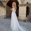 Romantyczny tiul Linia Suknia ślubna seksowna na ramię koronkową sukienki ślubne otwarte Back Boho Garden Bride Sukienka Szybka pociąg Rustyka