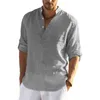 Casual Men's Cotton Linen Shirts 2022 Summer Loose Long Sleeve Solid Tee Shirt Fashion V-neck Breathable Male Blouse Shirt Tops G220512