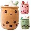 Leuke Boba Melk Thee Knuffel Soft Gevulde Appel Roze Aardbei Smaak Melk Thee Knuffel Kussen Ballen Bubo Thee Cup kussen