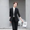 レディースツーピースパンツ長袖スリムファッションスリムフィット女性ブレザープラスサイズのソリッドカラーブラックワークユニフォーム2ピースs