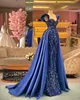 Royal Blue Stijlvolle avondjurken kralen pure nek juwelen feestjurken met overskles prom jurk vloer lengte gewaad de soriee