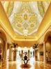 カスタム3D天井の壁紙壁画の3 dエンボス黄金の蓮のパターンリビングルームの寝室の天井の写真ハイエンド環境保護材料