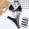 Damskie stroje kąpielowe Patchwork Micro Bikini Struny Swimsuit Leopard Kobiety Sexy Biquini Halter Kostium kąpielowy Push Up