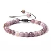 Bracelets lilas à brins de perles pour femmes, corde noire faite à la main, bijoux réglables de 6 MM, perles en pierre minérale violette, bracelet de prière Mala Balance Yoga