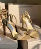 Sandalias de verano para mujer, tacones altos, lazo de cristal, correa en el tobillo, sandalias de gladiador, tacones de aguja delicados, vestidos de fiesta de boda, noche